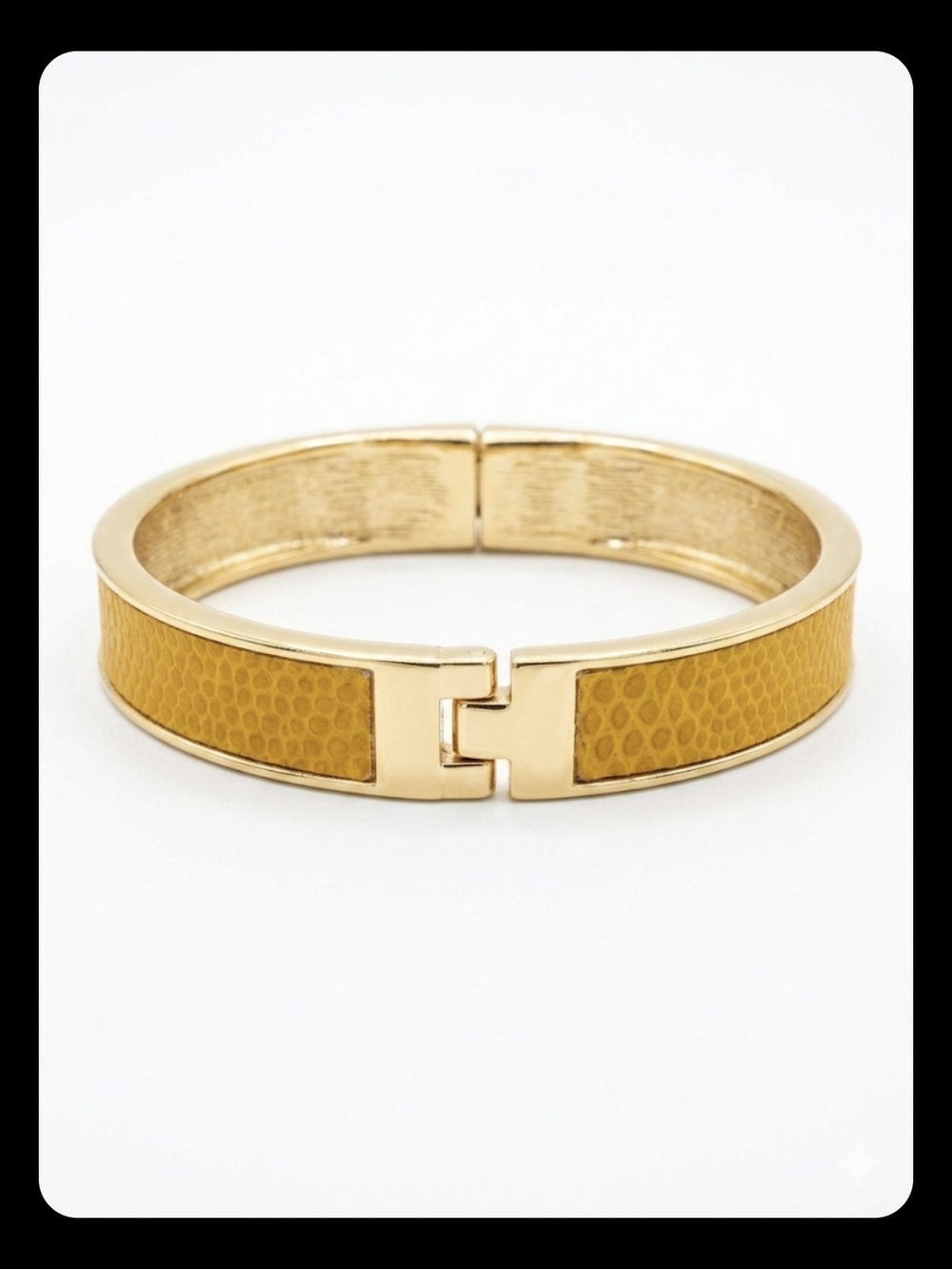 Gold Metal Bangle Bracelet Snakeskin Trim Magnetic Closure Statement Accessory